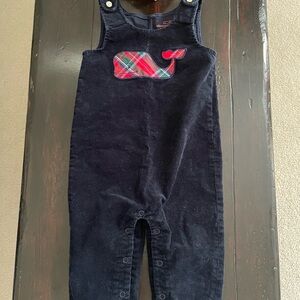 Vineyard Vines Navy Corduroy Overalls with Tartan Whale